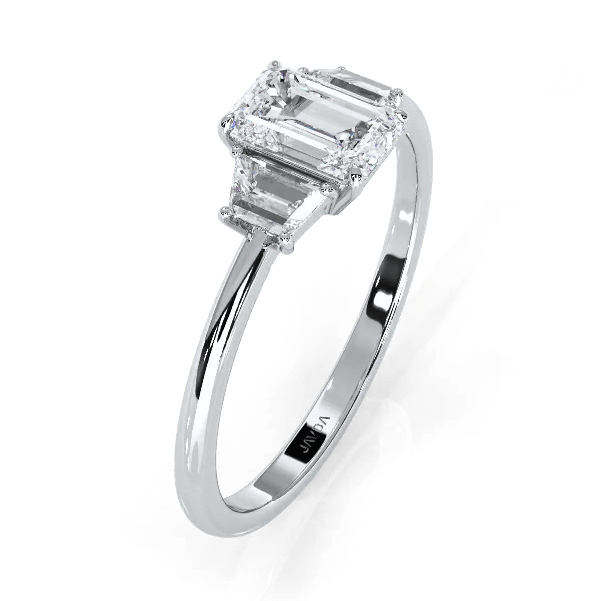 3 Stone Emerald Lab Grown Diamond Engagement Ring 0.84 Ctw.